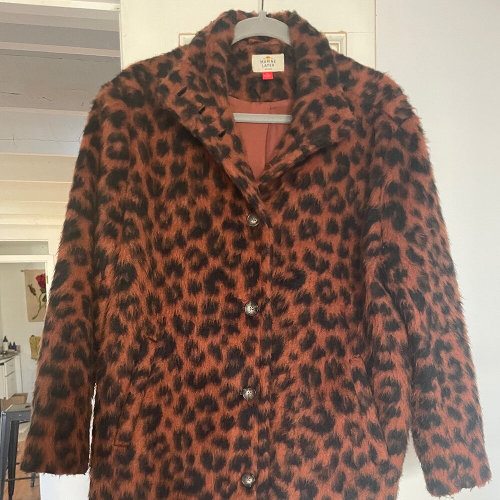Marine Layer Stephanie Cocoon Cheetah Coat Womens M Button Front